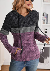 Color Block Casual Hoodie with Front Pocket