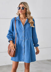 Washed Button Up Denim Shirt Dress
