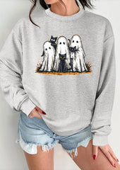 Spooky Cat Print Crew Neck Sweatshirt