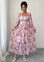 Floral Print Ruffled Long Sleeve Dress