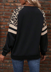 Leopard Print Patchwork Crew Neck Sweatshirt