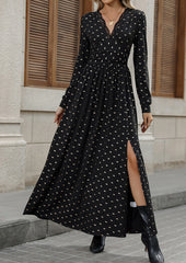 Retro Lace Inset V Neck Bow Print Maxi Dress