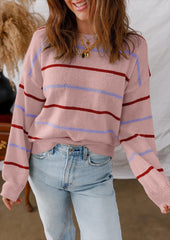 Multi Striped Crew Neck Knitted Sweater