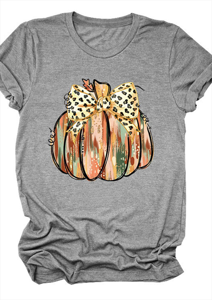 Pumpkin Leopard Bow Print Graphic Tee