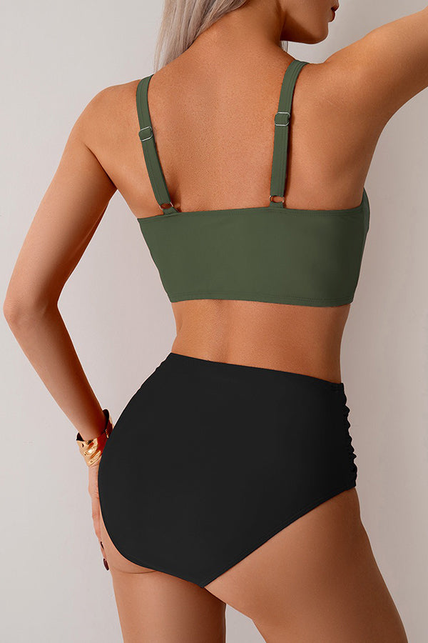 Twist-Front Top & High-Waist Bottoms Bikini - Swimwear from Cindelily