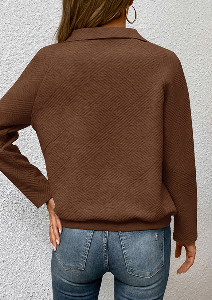 Button Up Textured Long Sleeve Sweatshirt