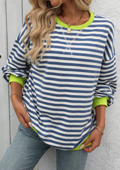 Striped Crew Neck Color Block Casual Sweatshirt