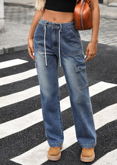 Straight Lace-up Multi-pocket Cargo Jeans