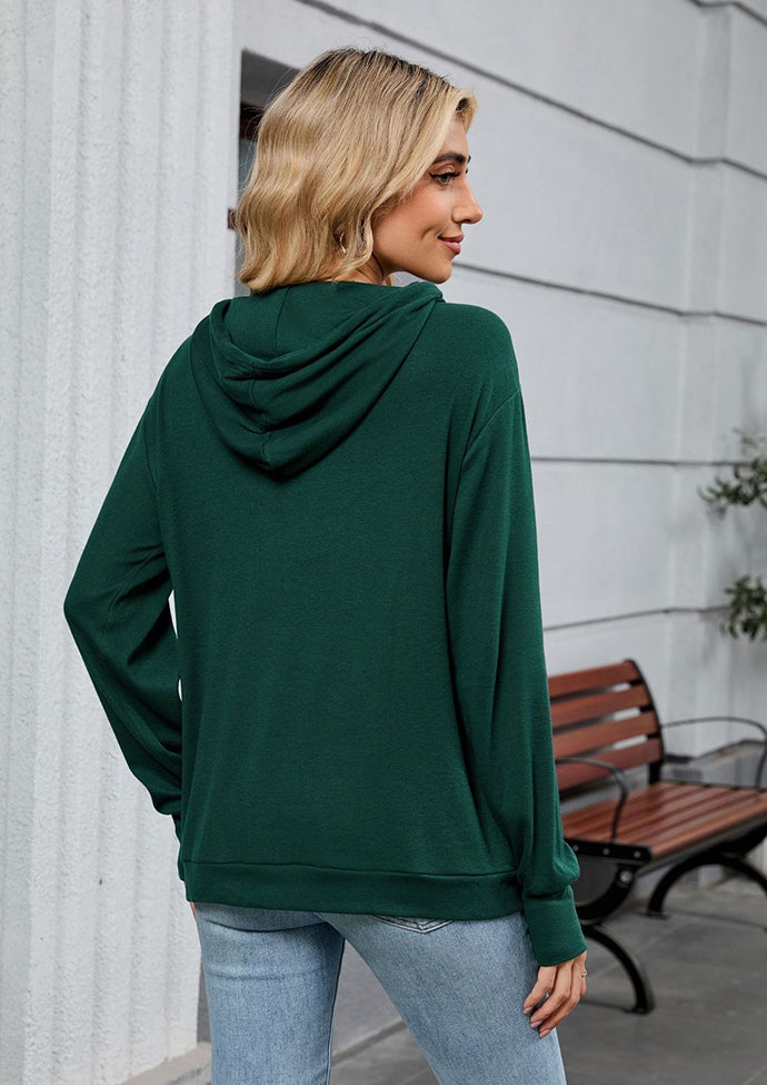 Graphic Tie Detail Hooded Casual Sweatshirt