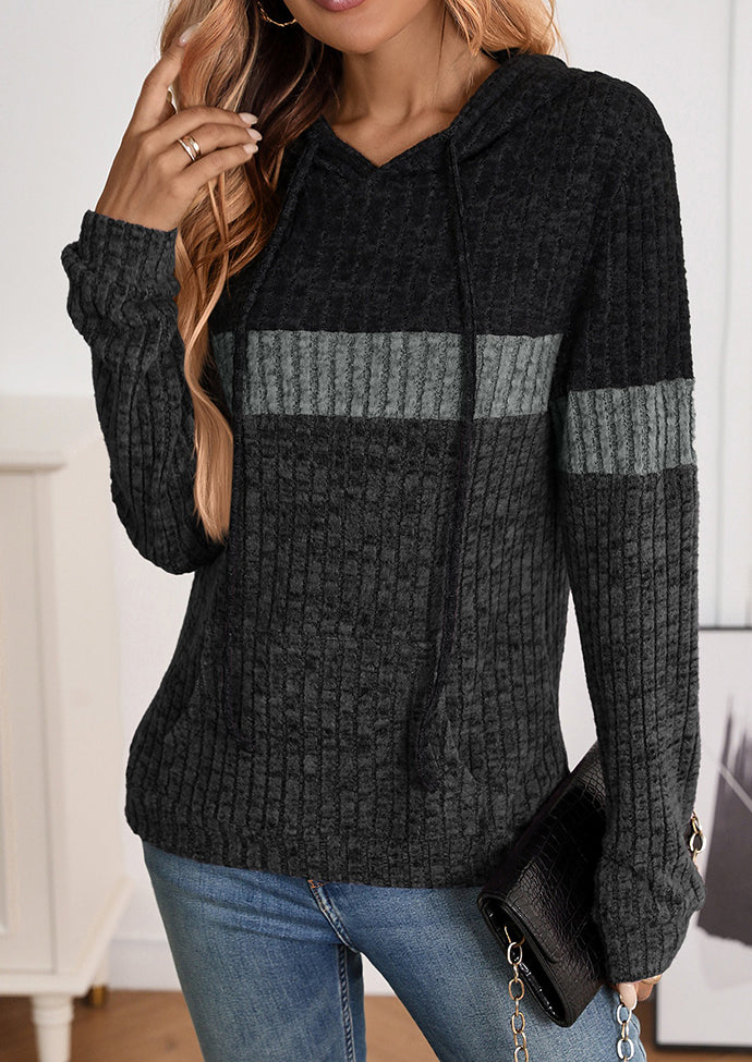 Color Block Casual Hoodie with Front Pocket