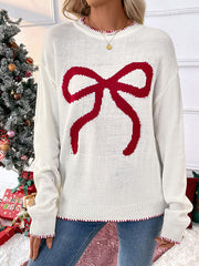 Crew Neck  Bow Jacquard Casual Sweater