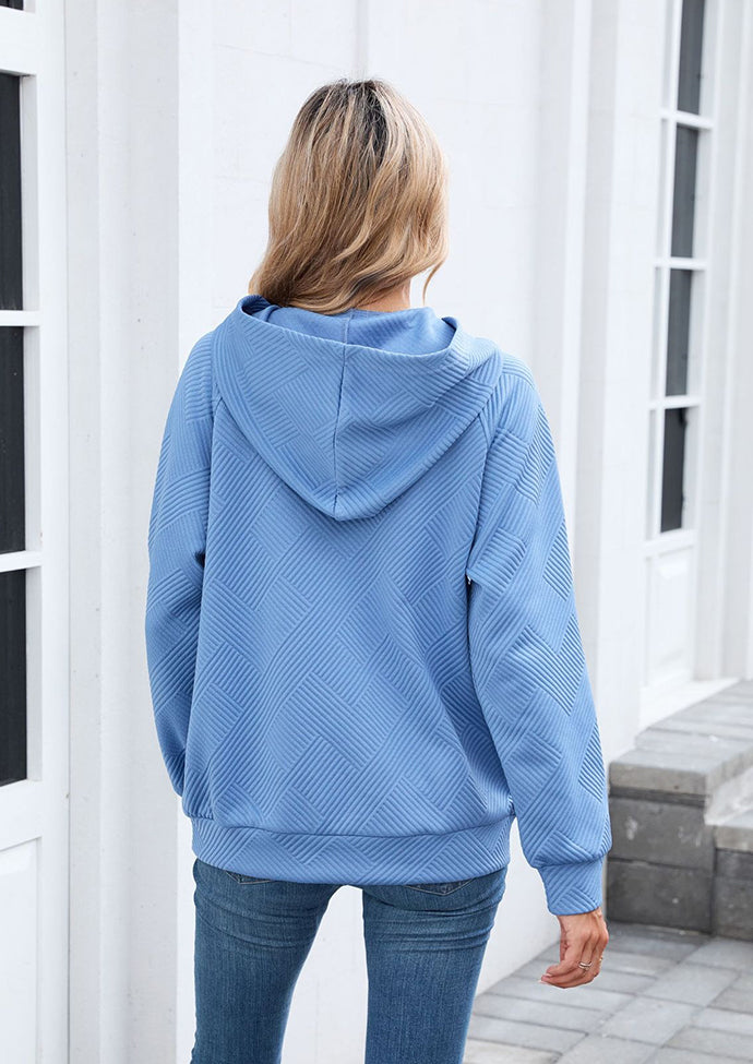 Textured Hooded Casual Sweatshirt with Front Pocket