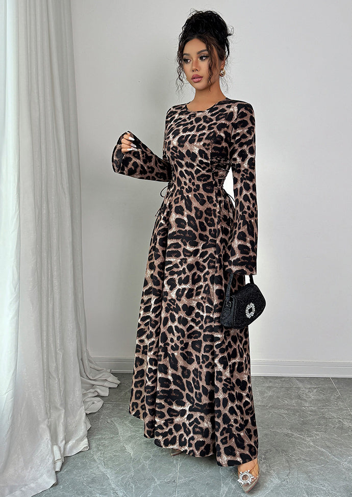 Leopard Print Lace Up Maxi Dress