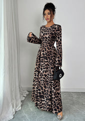Leopard Print Lace Up Maxi Dress