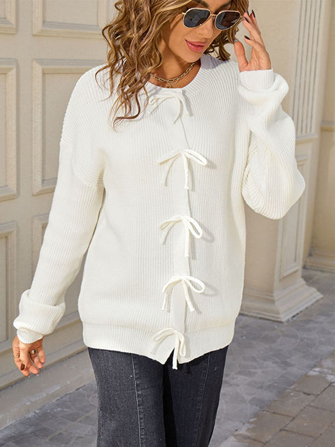 Button Up Bow Tie Knitted Cardigan