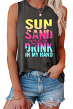 Sun Sand and A Drink Graphic Tank Top Dark grey - Tops from Cindelily
