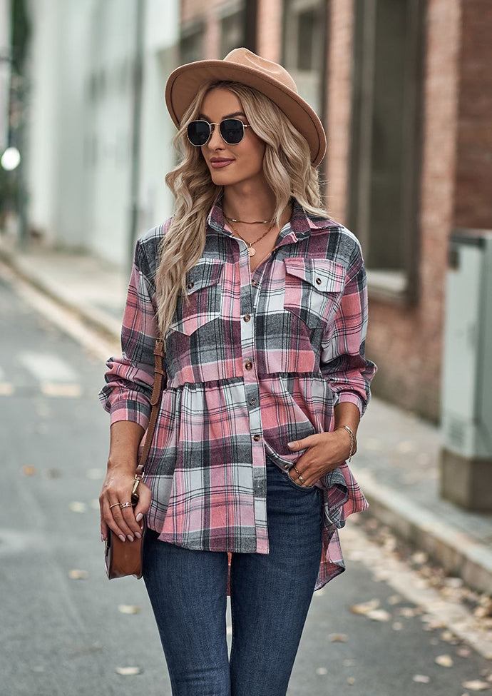 Pocket Detail Button Up Plaid Shirt