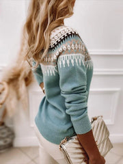 Retro Jacquard Crew Neck Sweater