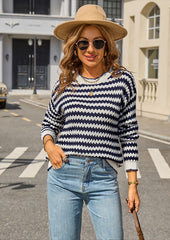 Chevron Striped Crew Neck Knitted Sweater