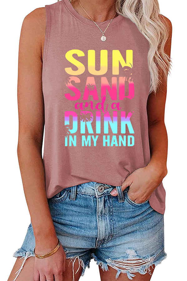 Sun Sand and A Drink Graphic Tank Top Dusty pink - Tops from Cindelily