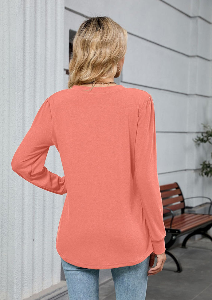 V Neck Pleated Long Sleeve Casual Tunic