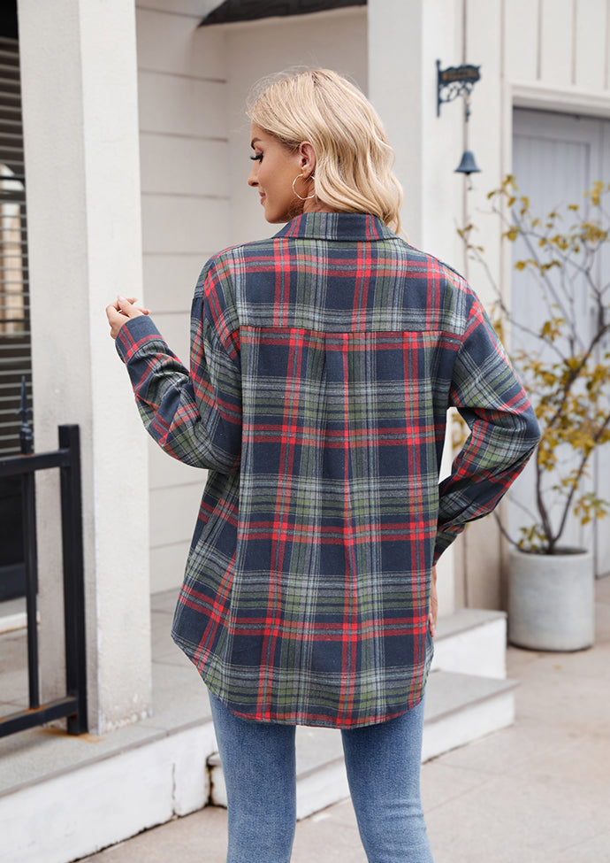 Button Up Pocket Detail Plaid Shirt