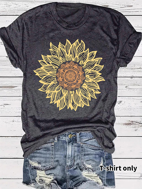 Sunflower Patterned Short Sleeve T-shirt