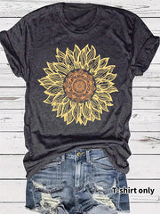 Sunflower Patterned Short Sleeve T-shirt