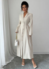 Button Up Pleated OL Style Maxi Dress