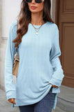 Textured Side Split Crew Neck Tunic Light blue - T-Shirts & Tunics from Cindelily
