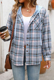 Hooded Pocket Detail Button Down Plaid Top - Blouses & Shirts from Cindelily
