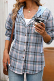 Hooded Pocket Detail Button Down Plaid Top - Blouses & Shirts from Cindelily
