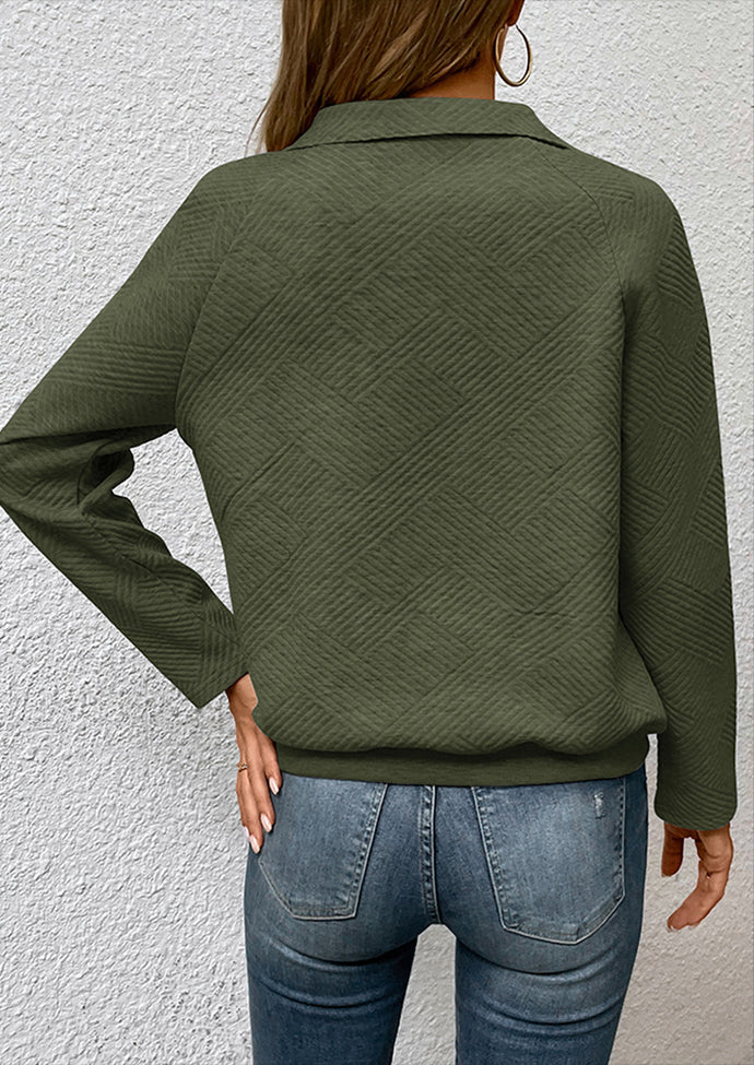 Button Up Textured Long Sleeve Sweatshirt
