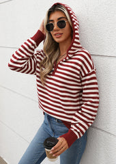 Half Zip Hooded Stripe Knitted Sweater