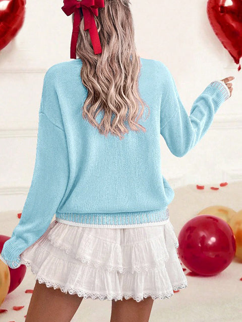 Love Jacquard Crew Neck Sweater