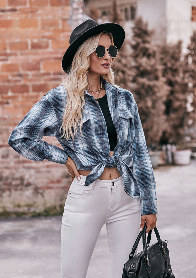 Button Up Pocket Detail Retro Plaid Shirt