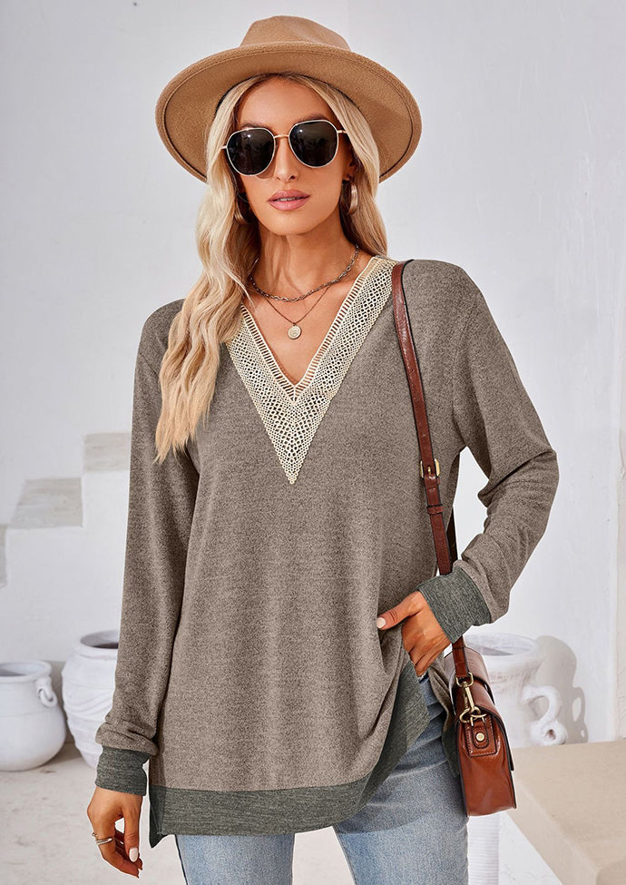 Lace Inset V Neck Side Split Tunic