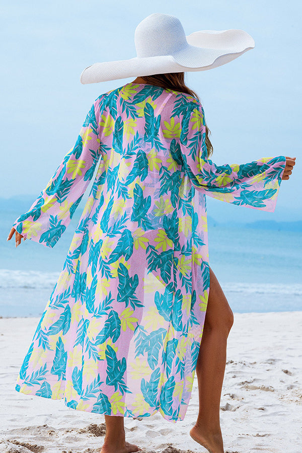 Leaf Print Bikini & Cover-Up 3-Piece Set - Swimwear from Cindelily