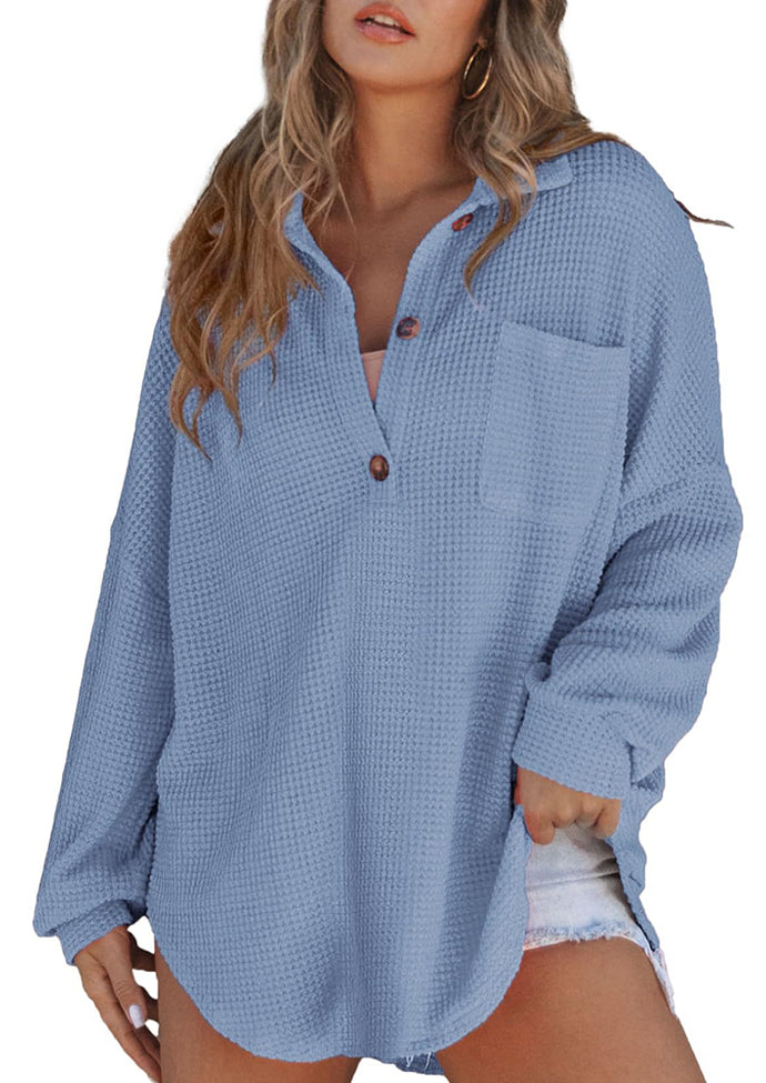 Waffle Knitted Button Up Blouse