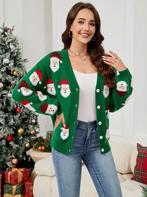 Christmas Santa Claus Jacquard Sweater Cardigan