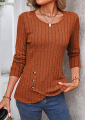 Crossed Hem Button Detail Textured Casual T-shirt