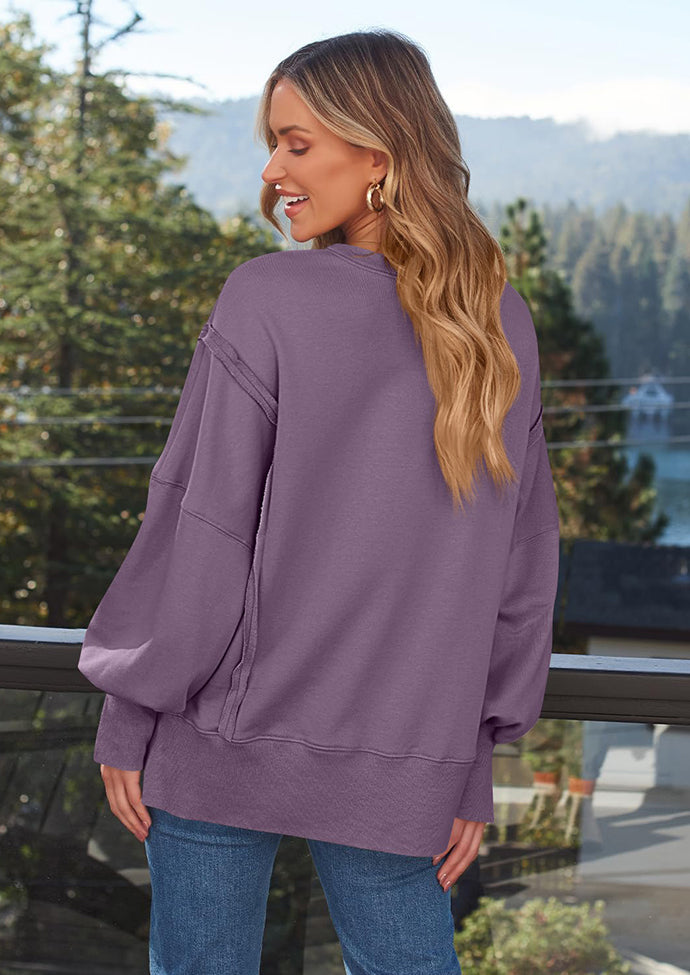 Crew Neck Side Split Casual Sweatshirt