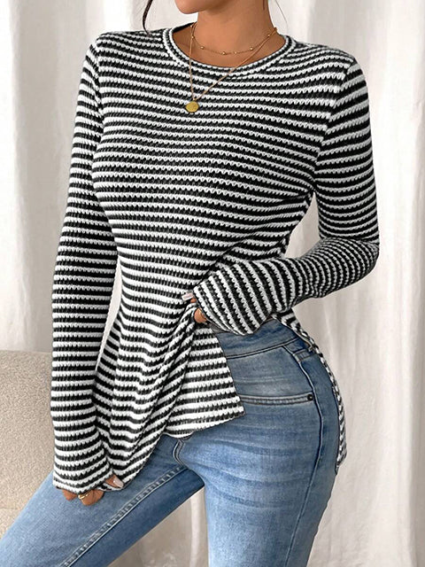 Striped Side Split Long Sleeve Top