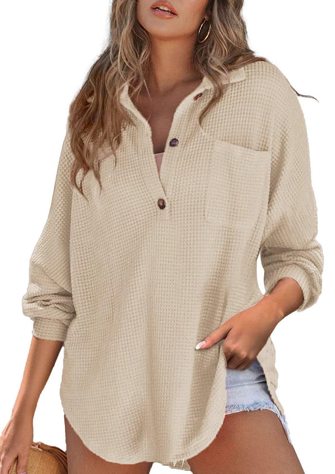 Waffle Knitted Button Up Blouse