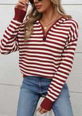 Half Zip Hooded Stripe Knitted Sweater