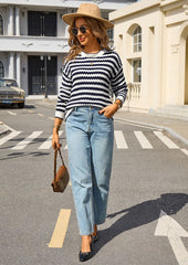 Chevron Striped Crew Neck Knitted Sweater