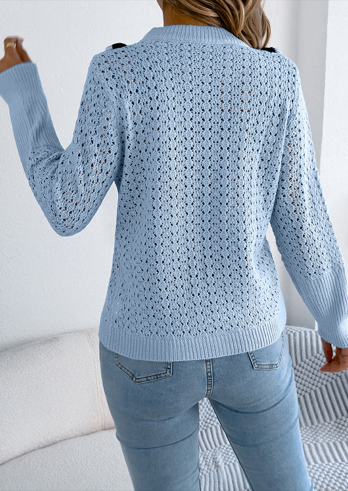 Jacquard Ruffle Crew Neck Knitted Sweater