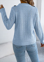 Jacquard Ruffle Crew Neck Knitted Sweater
