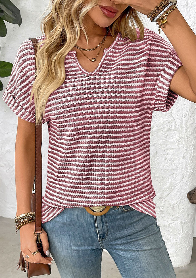 Striped V Neck Short Sleeve T-shirt