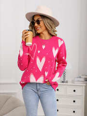 Heart Jacquard Knitted Crew Neck Sweater